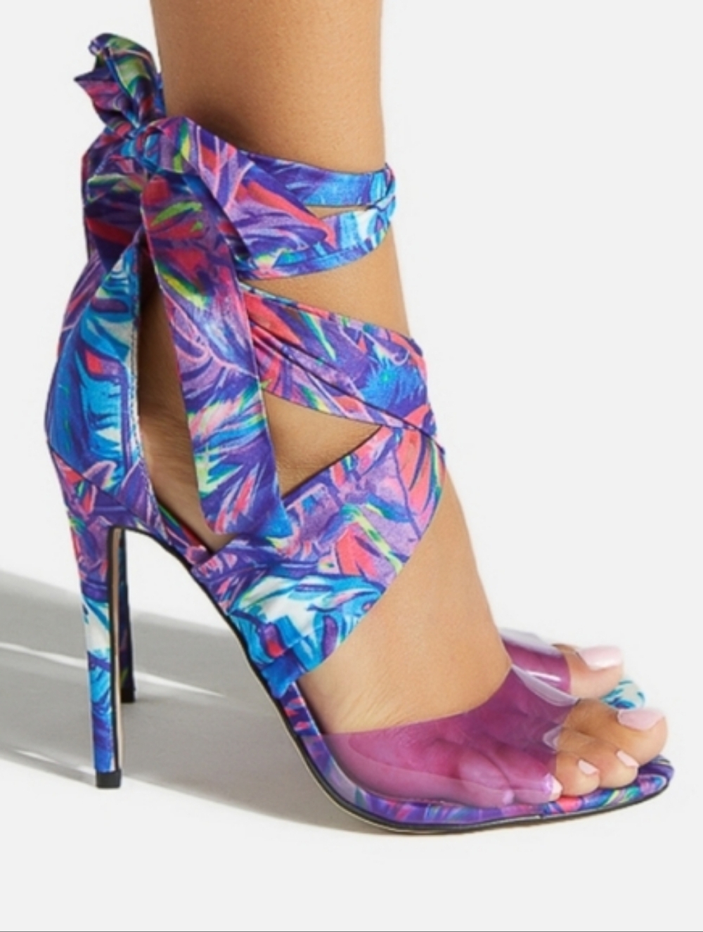 Shoe Dazzle Multicolor Purple Floral Wrap Stiletto Sandal Sz 5.5